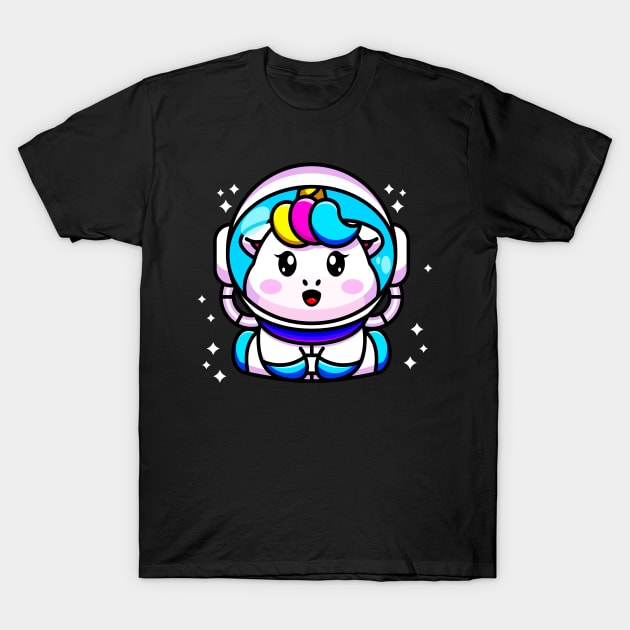 Cute Unicorn Astronaut Kawaii Chibi Children T-Shirt by Foxxy Merch